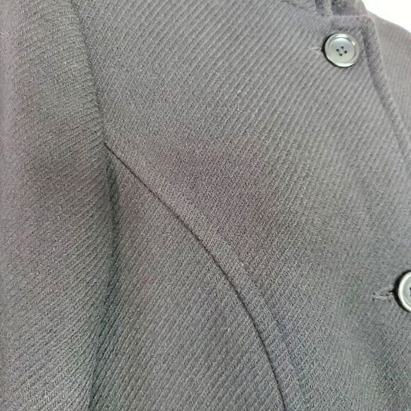 Vintage DKNY Wool Walker Coat Sz 12 Black Diagonal Stripped Texture Mock Neck - Picture 7 of 8